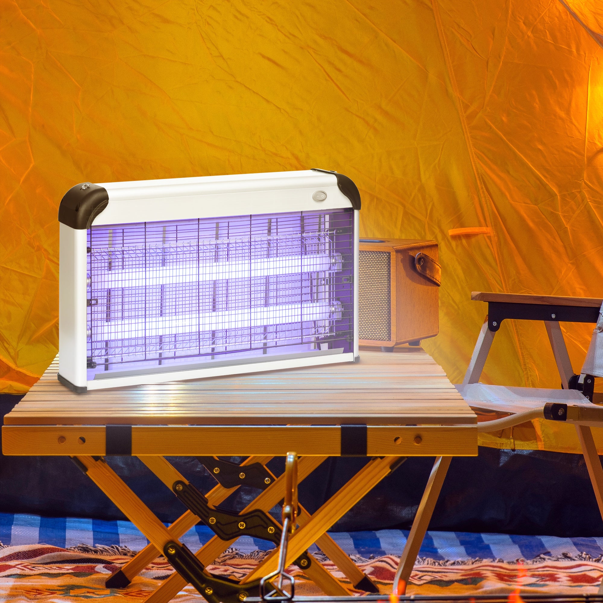 Outsunny 30W Electric Fly Zapper, Bug Zapper with UK Plug, 2 UV Bulbs, Hanging Chain, On/Off Switch and Removable Catch Tray, 60√£≈Ω¬° Coverage Insect Mosquito Killer for Indoor and Outdoor Use, Silver