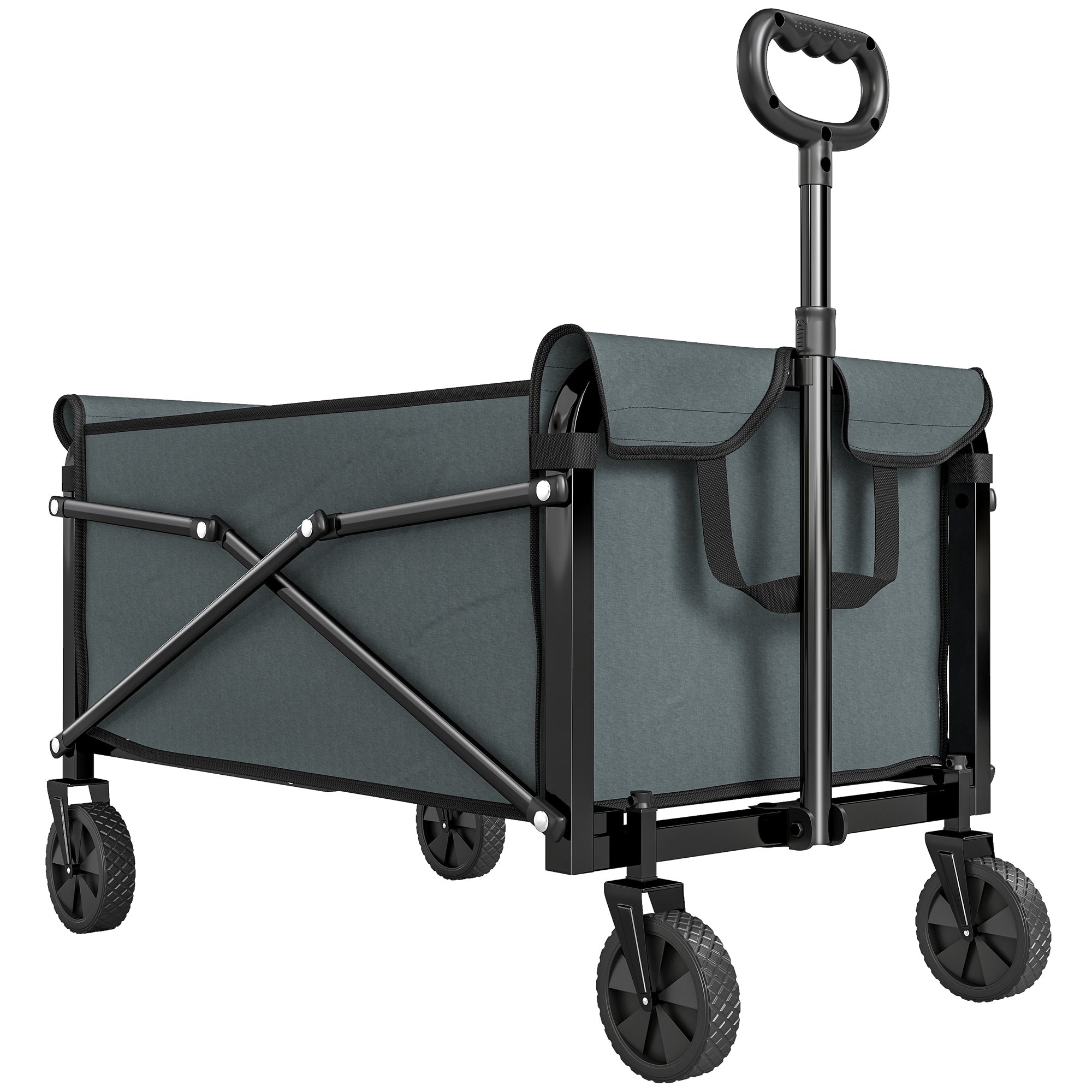 Outsunny 81L Festival Trolley on Wheels, Compact Garden Folding Trolley Cart with Adjustable Handle 80L, Grey