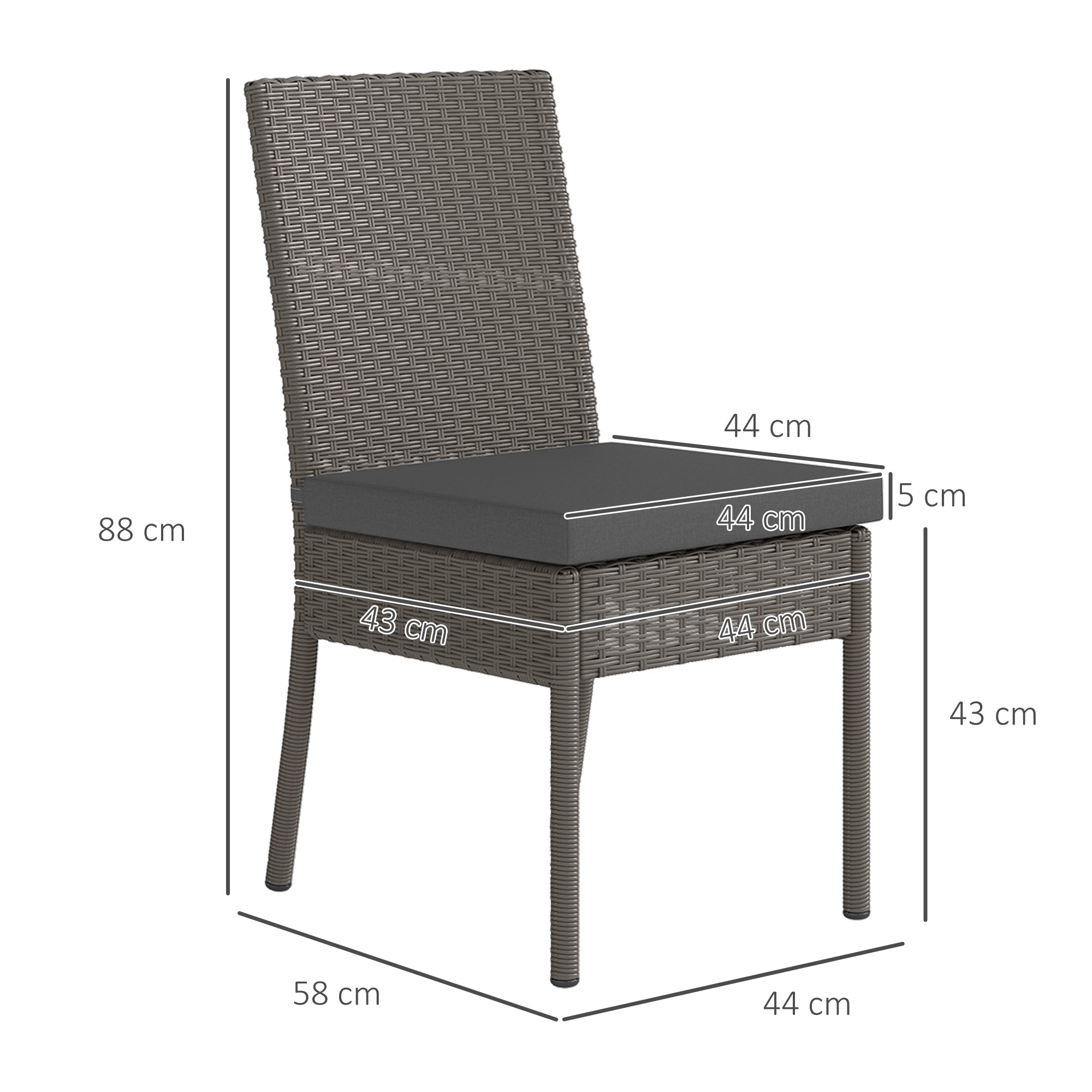 Outsunny Set of Four Armless Rattan Garden Chairs - Dark Grey