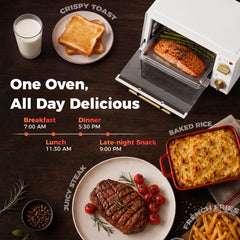 HOMCOM Mini Oven, 9L Countertop Electric Grill, Toaster Oven with Adjustable Temperature and Timer, 750W, White