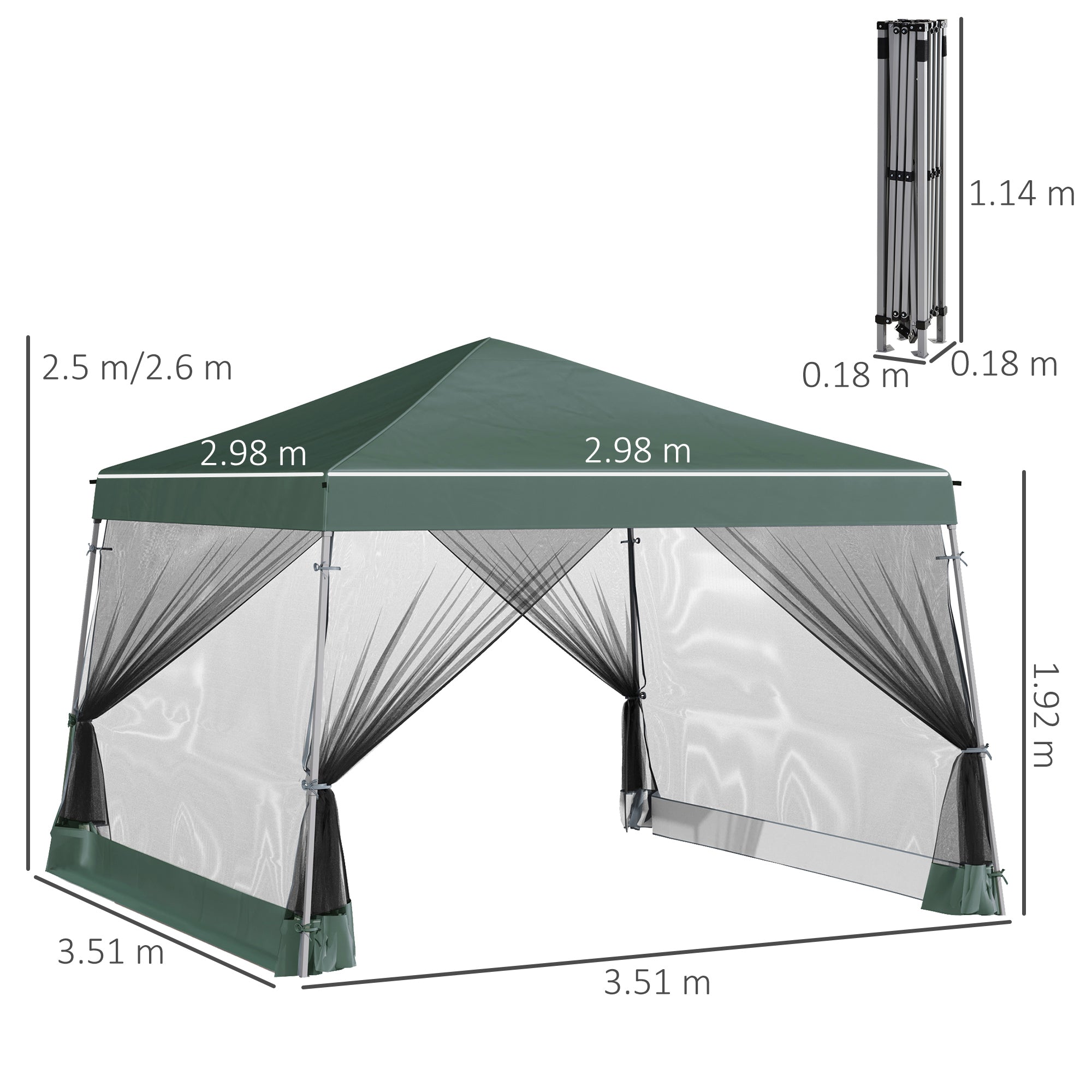 Outsunny Outdoor Garden Pop-up Gazebo Canopy Tent Sun Shade Event Shelter Folding with Adjustable Height, Mesh Screen Side Walls 3.5 M √É‚Äî 3.5 M Base / 3 M √É‚Äî 3 M Top, Green
