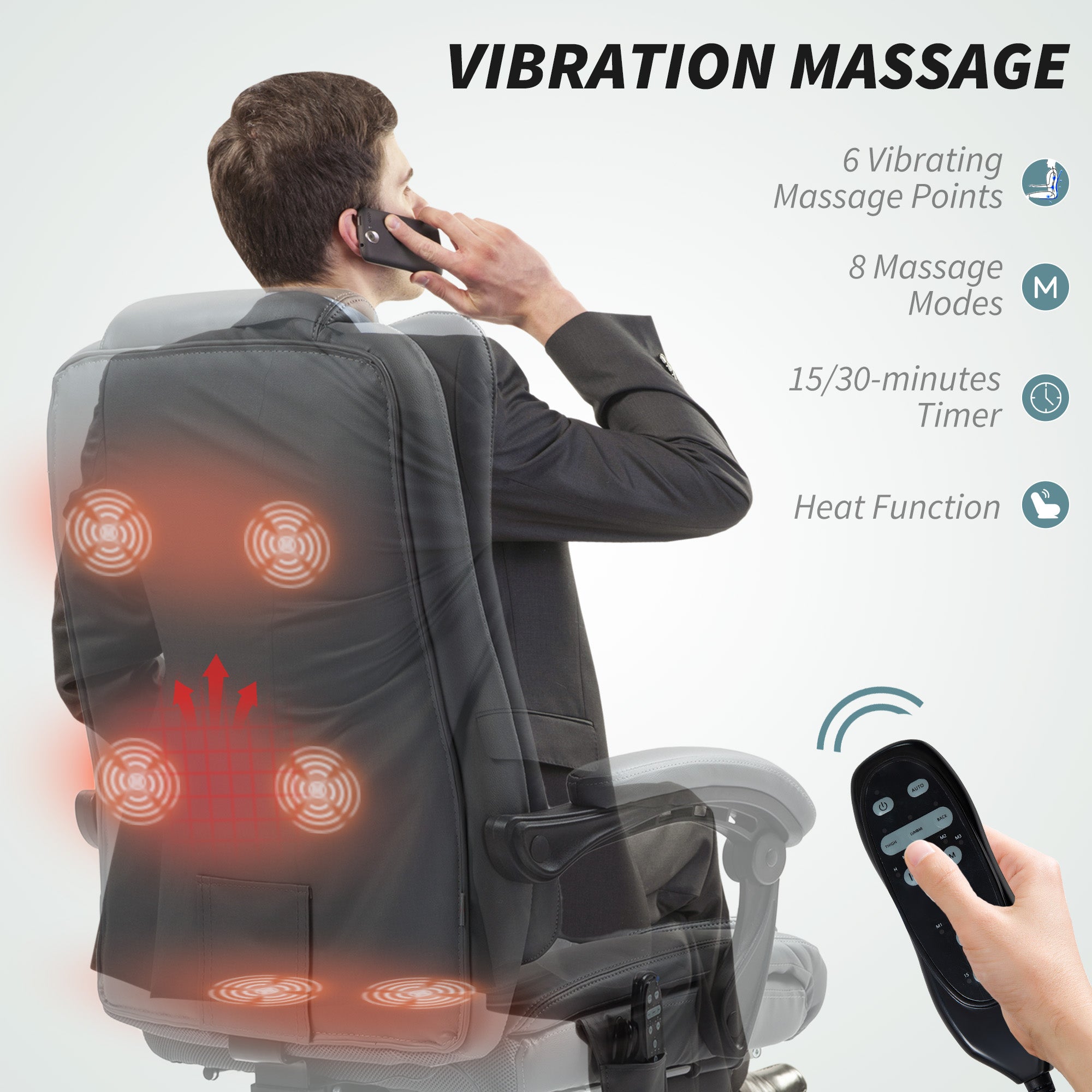 HOMCOM Executive Office Chair with 6-point Massage and Heat - Light Grey