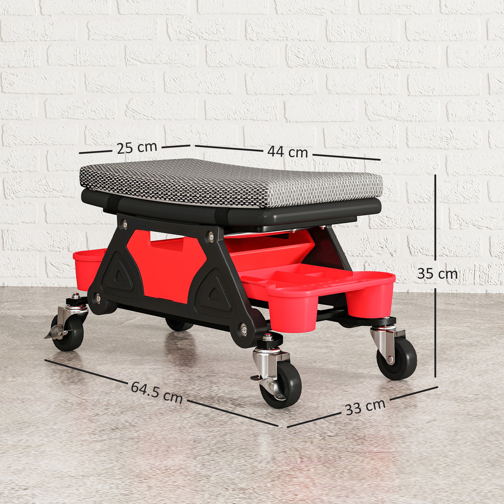 HOMCOM Rolling Mechanic Stool, 135kg Capacity Workshop Stool, 360√Ç¬∞ Swivel Roller Padded Creeper Seat with Wheels, Slide Out Tool Trays and Drawer for Garage, Shop, Auto Repair, Black