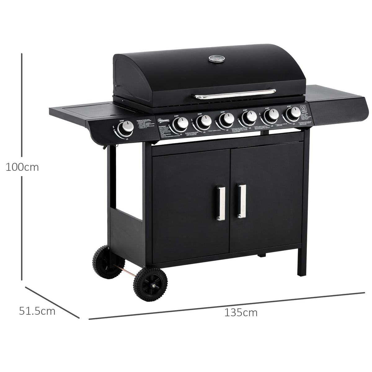 Outsunny Seven Burner Gas Grill, with Integrated Thermometer and Storage - product image 3