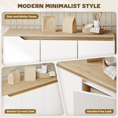 HOMCOM Sideboard Storage Cabinet, Kitchen Cupboard with 3 Doors, 2 Adjustable Shelves and 5 Rubberwood Legs, White and Oak