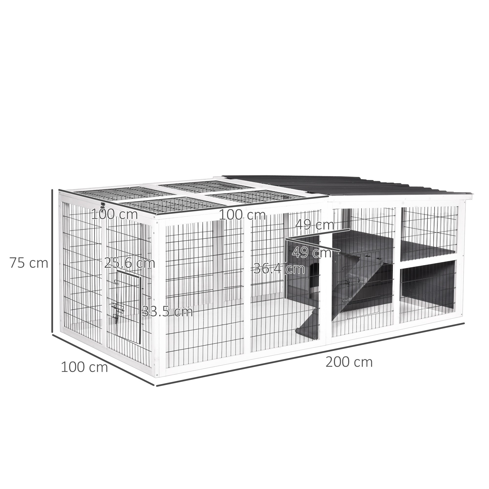 PawHut Guinea Pigs Hutches Wooden Small Rabbits Hutches Pet Run Cover Indoor Outdoor, Grey