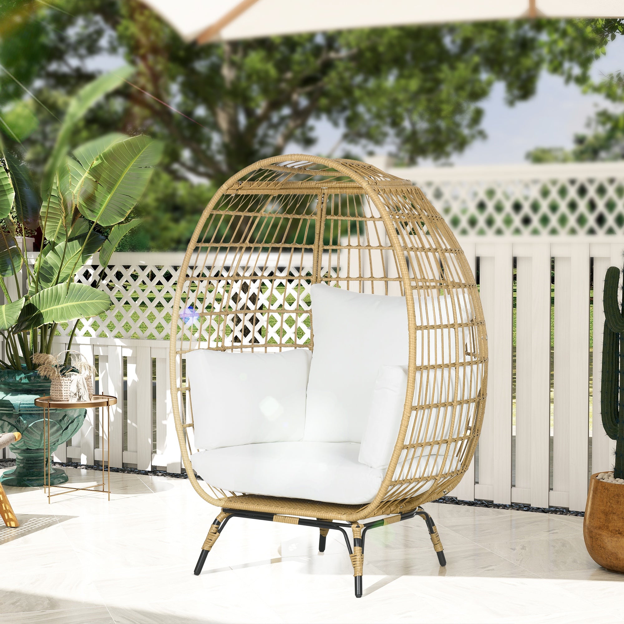 Outsunny Rattan Egg Chair with Cushions and Pillows, Khaki