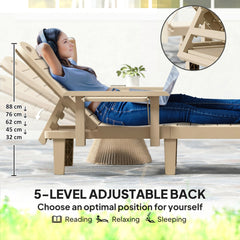 Outsunny Set of 2 Reclining Sun Loungers, 5 Positions Adjustable Outdoor Chaise Lounge Chair with Armrests, Khaki
