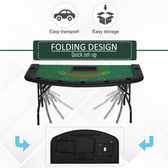 HOMCOM Poker Table, 7-Player Folding Blackjack Table with Chip Tray, Cup Holders, Padded Rails, 182 x 91 x 75 cm, Green