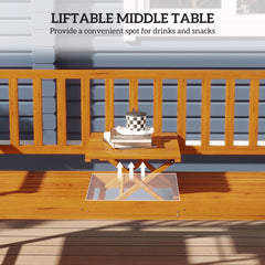 Outsunny Wooden Bench with Liftable Middle Table, Outdoor Bench, Patio Loveseat for Porch, Garden, Seats 2-3 People - product