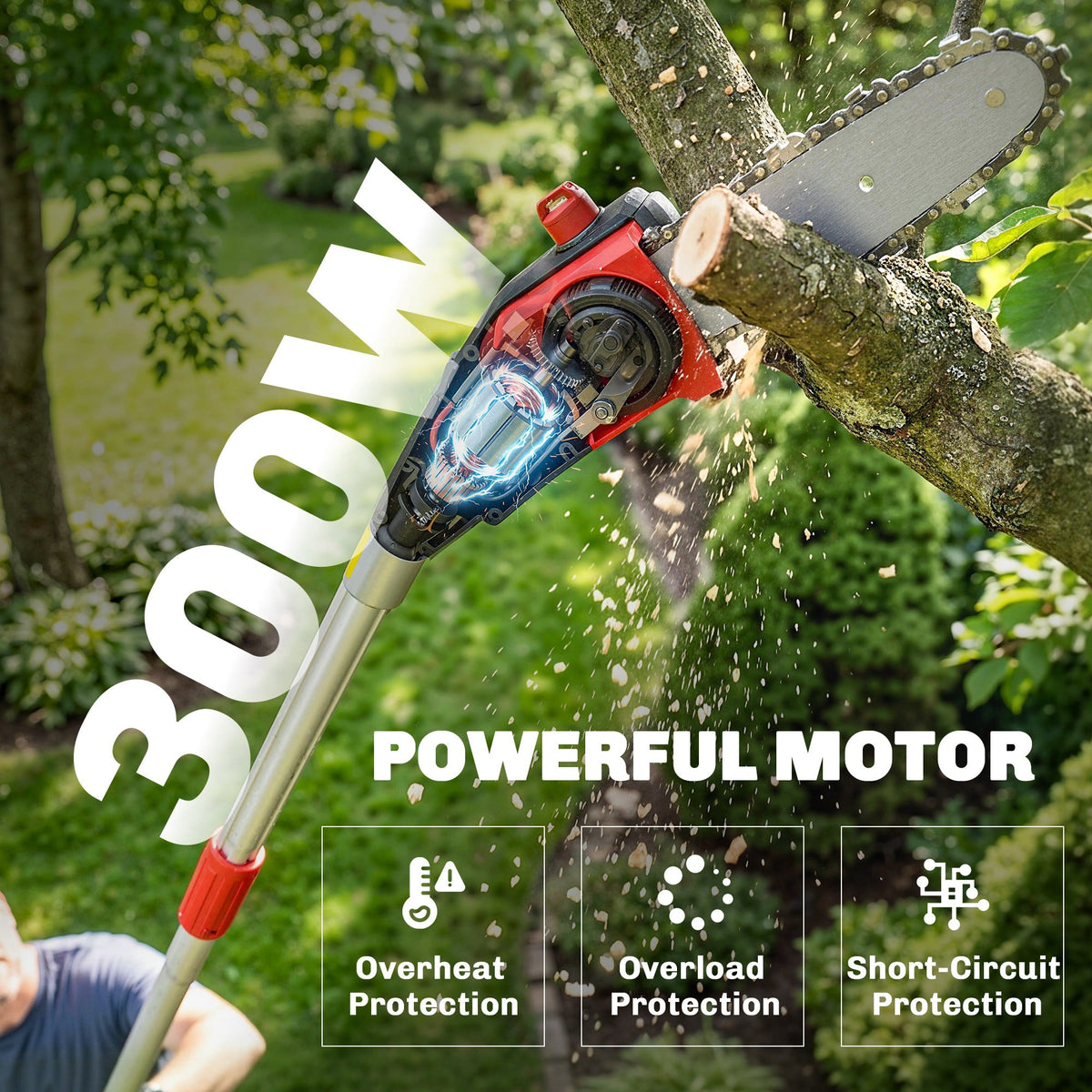 Outsunny 18V 8" Cordless Pole Chainsaw, 1.94m/2.56m Electric Chainsaw with 2 x 4.0Ah Batteries, Charger, Auto Lubrication