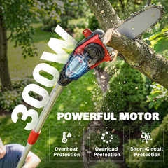 Outsunny 18V 8" Cordless Pole Chainsaw, 1.94m/2.56m Electric Chainsaw with 2 x 4.0Ah Batteries, Charger, Auto Lubrication