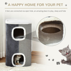 PawHut Cat Barrel Scratching Post Cat Tree for Indoor Cats Kitten Climbing Frame Pet Play Tower Soft Plush & Lamb Fleece Grey