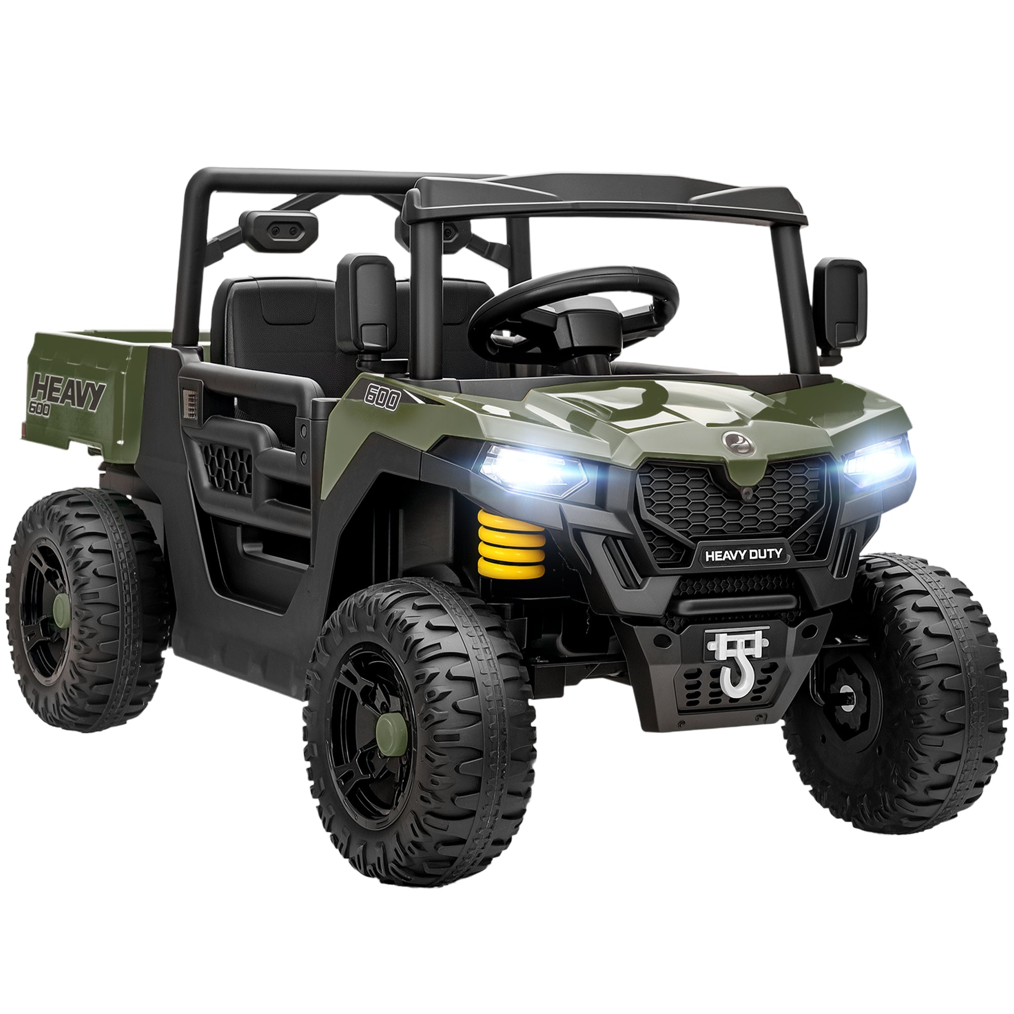 AIYAPLAY Kids Ride on Car, 12V Electric Kids UTV with Electric Dump Bed, 4-Wheel Suspension for 3-8 Years, Green