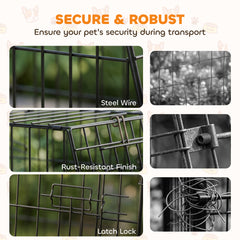 PawHut 35"(90 cm) Car Dog Crate Medium Large Collapsible Slanted Travel Dog Cage with Tray for Car Boot