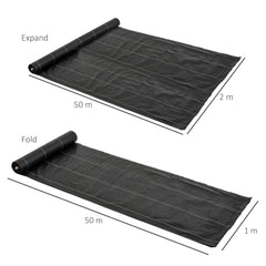 Outsunny 2m x 50m Weed Control Membrane, Heavy Duty Weed Control Barrier Fabric, 90gsm Ground Cover for Patios, Garden, Flower beds, Landscaping