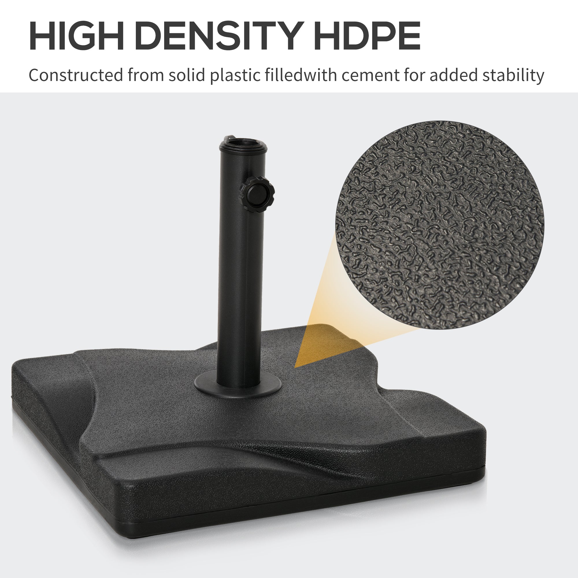 Outsunny 20kg Square Parasol Base Outdoor Garden Cement Umbrella Weight Stand Holder, Fits Î¦32mm,Î¦38mm,Î¦48mm Pole - Black