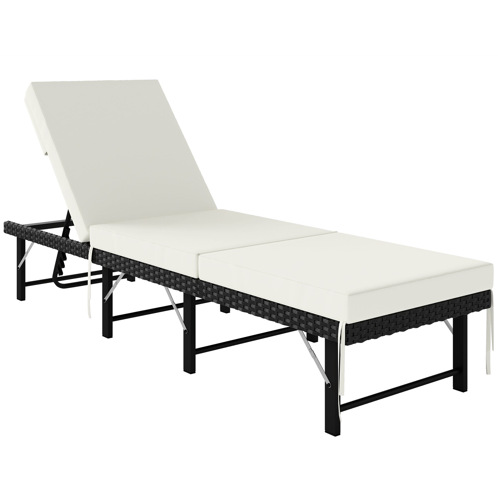 Outsunny Single Folding Rattan Sun Lounger, with Cushion - Black