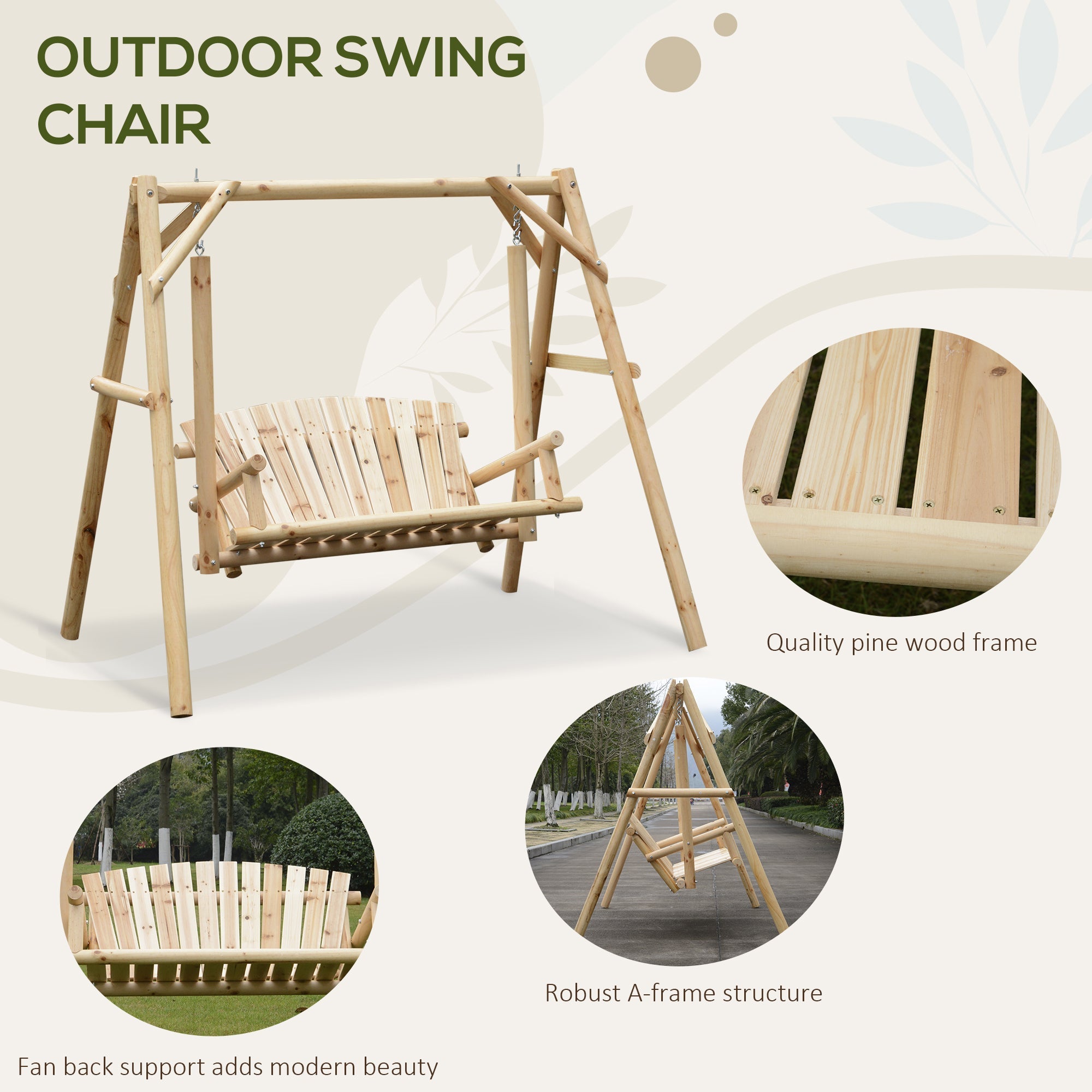 Outsunny Outdoor 2 Seater Swing Chair Larch Wood Garden Swing Seat Porch Hammock Bench Lounger