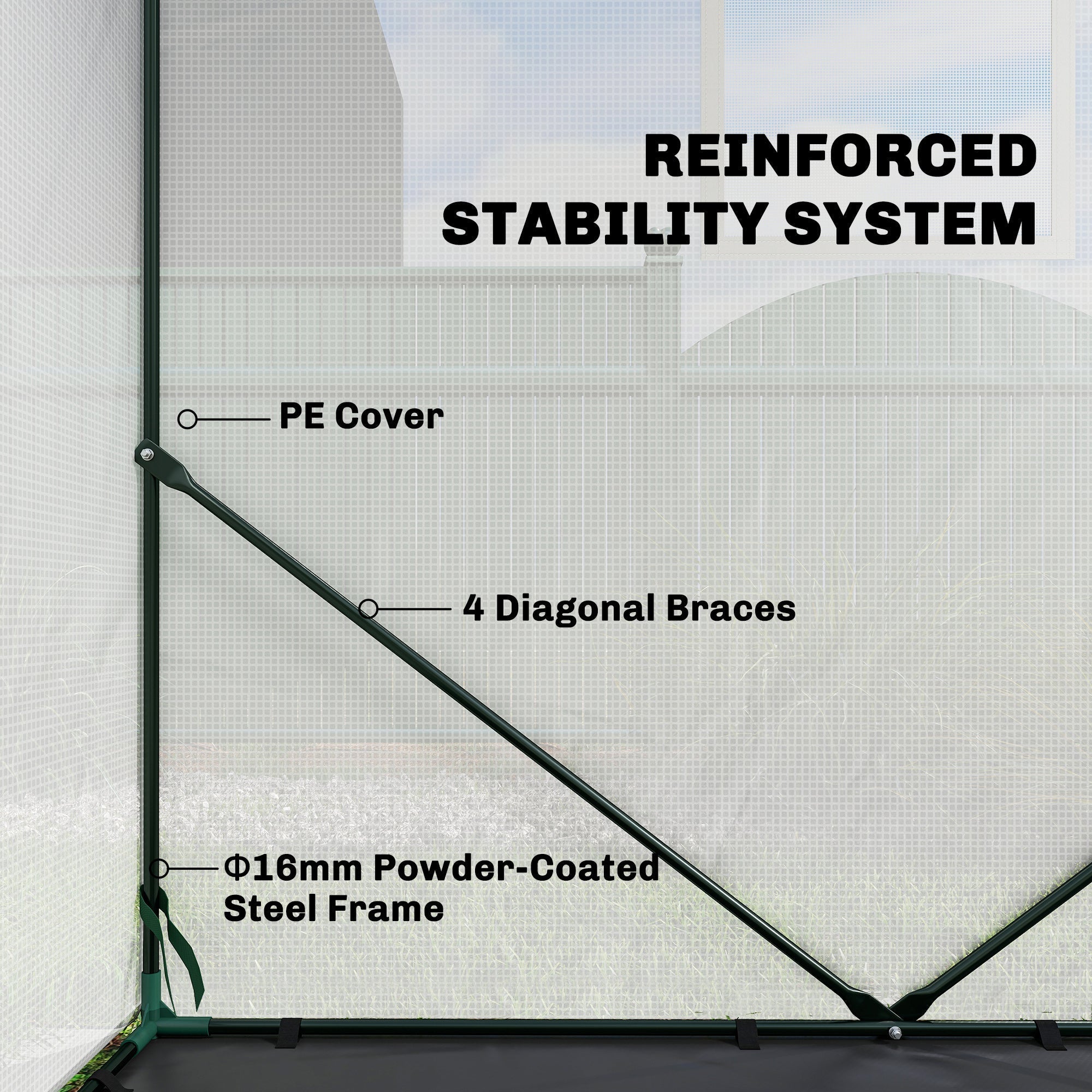 Outsunny Walk-in Greenhouse for Outdoors with Steel Frame, Large Plant House with Roll-up Door and PE Ground Cover, White