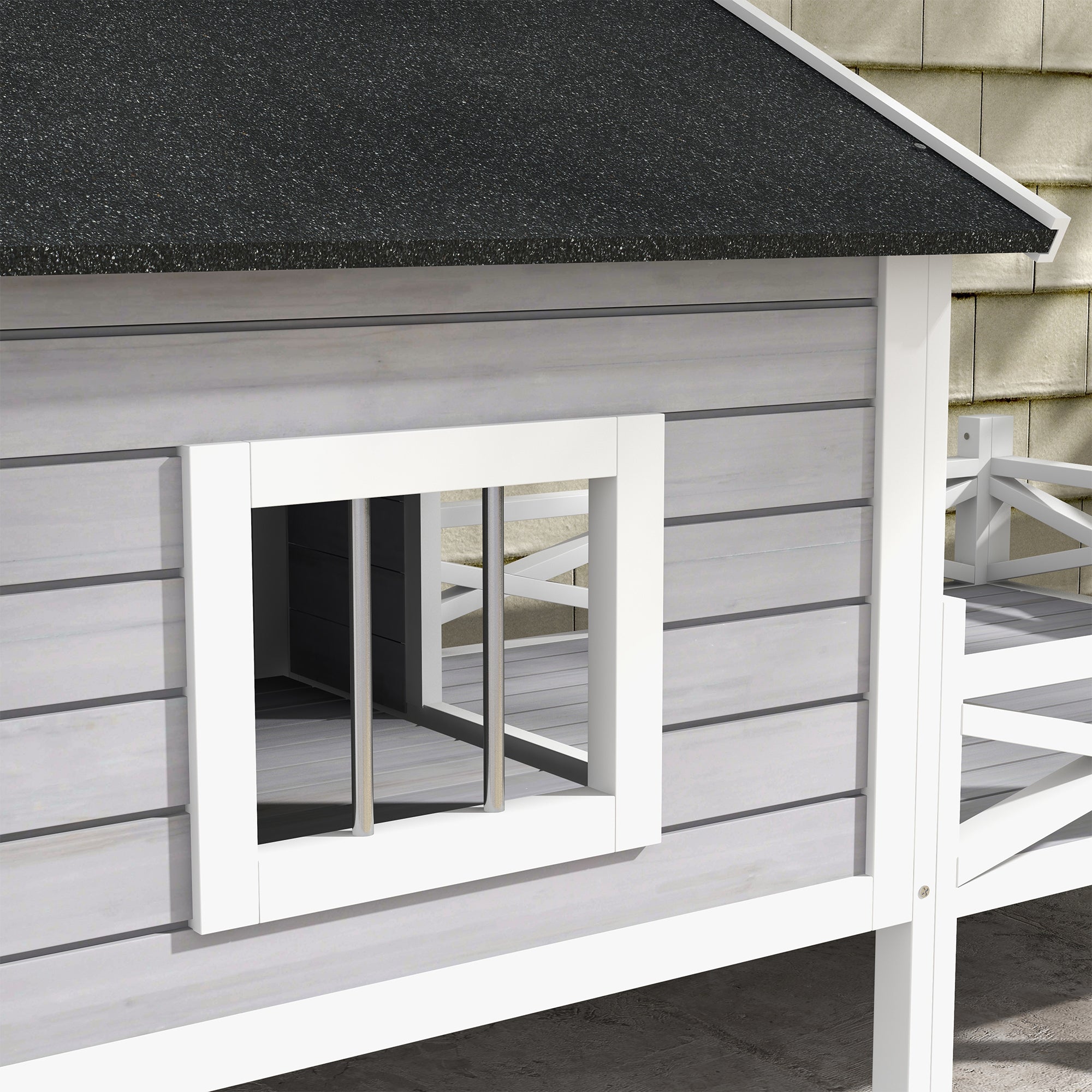PawHut Small/Medium Dog House with Porch, Grey