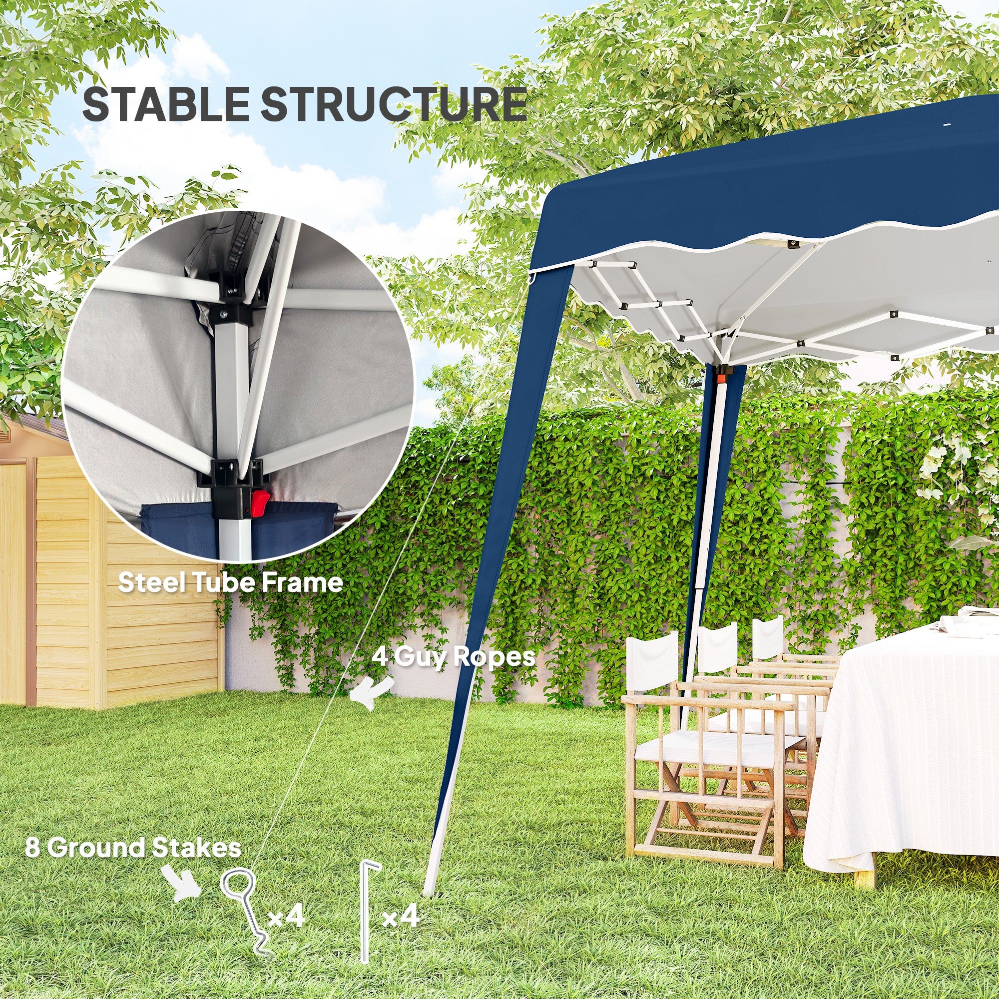 Outsunny 3 M x 3 M Base/ 2.5 M x 2.5 M Top Pop Up Gazebo, 2 Person Setup Instant with Carry Bag, Height Adjustable Slant Leg Party Tent Instant Event Shelter for Garden, Patio