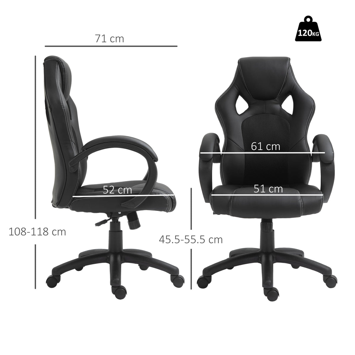 Vinsetto Office Chair Faux Leather Swivel Computer Desk Chair for Home Office with Wheels Armrests Black