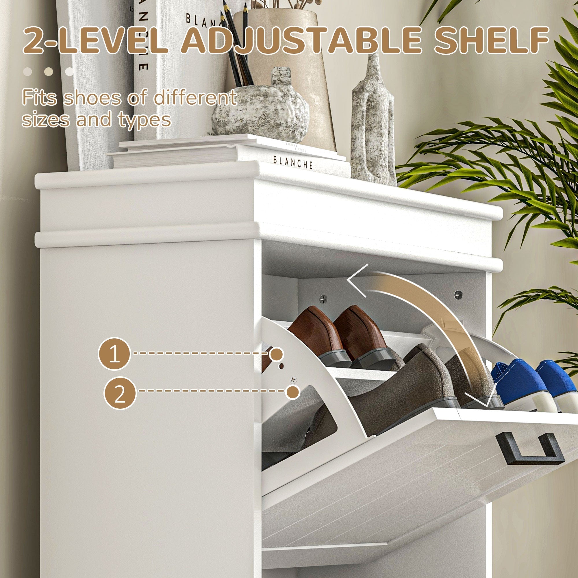 HOMCOM Two-Drawer Minimalistic 10-Shoe Cabinet - White