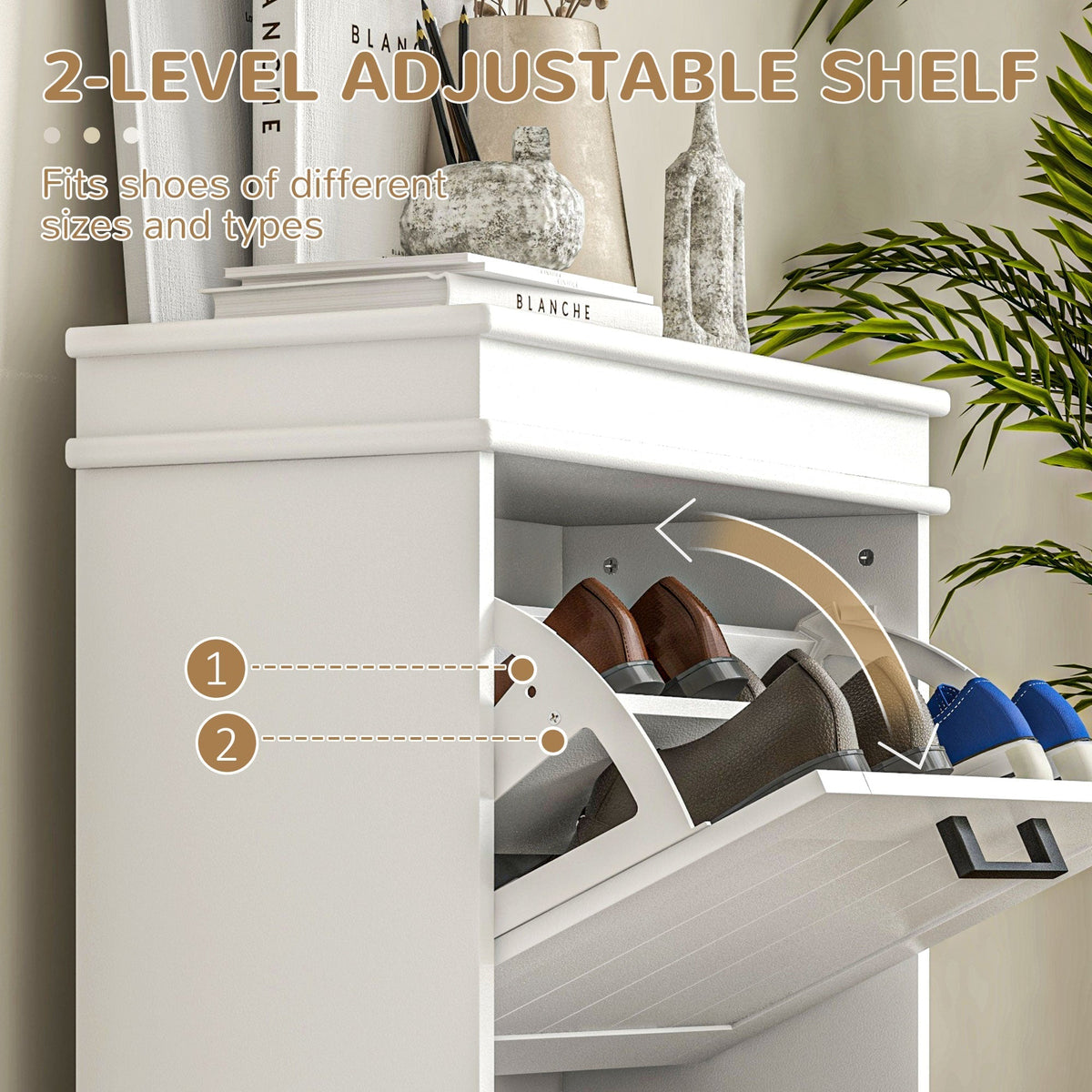 HOMCOM Two-Drawer Minimalistic 10-Shoe Cabinet - White