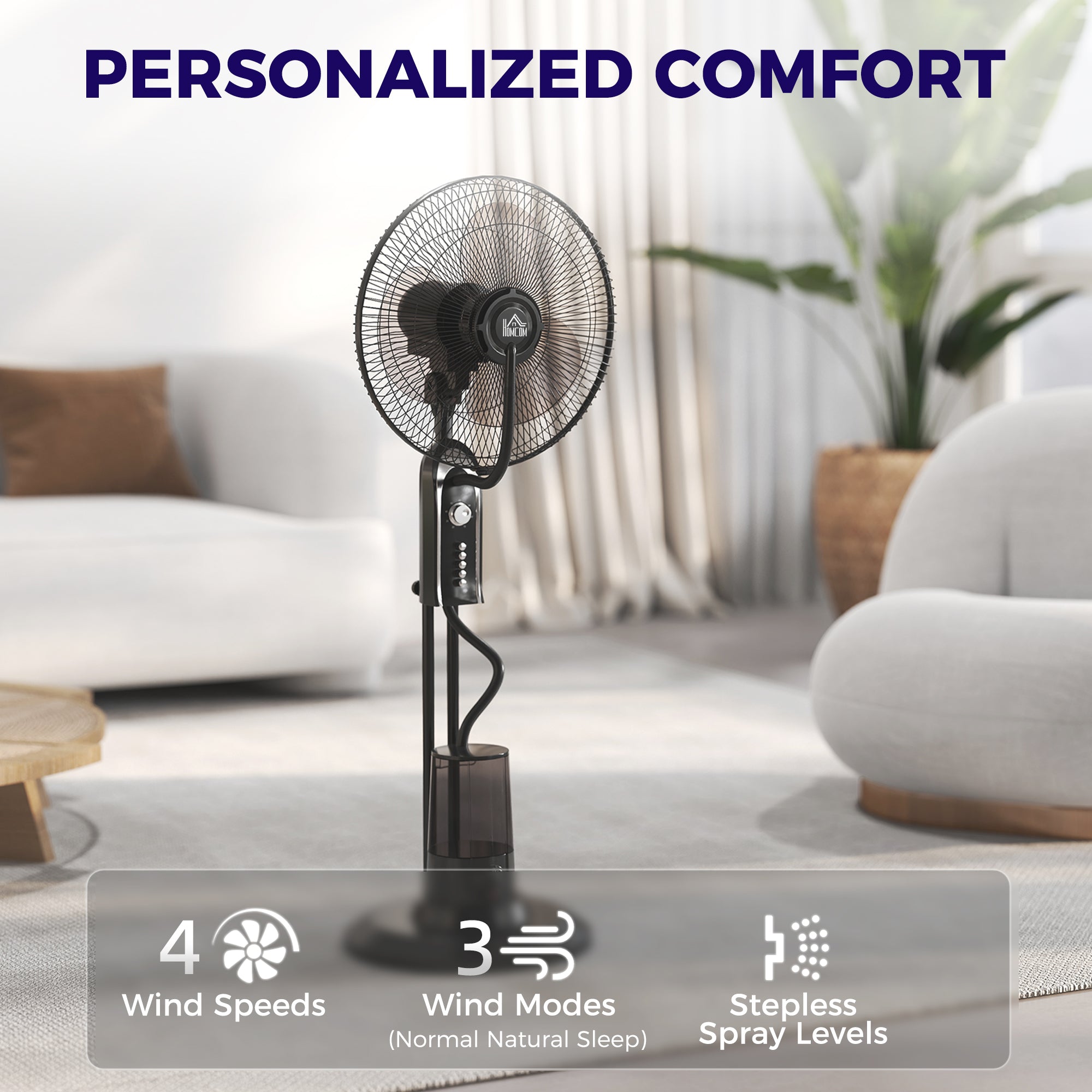 HOMCOM Pedestal Fan with Water Mist Spray, Spray Misting Fan with 70√Ç¬∞ Oscillation, Tilt Head, 4 Speeds, 3 Modes, Adjustable Mist, 3.2L Water Tank, for Home, 120 cm