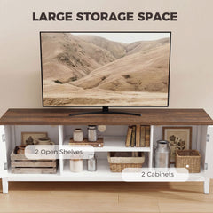 HOMCOM TV Stand for TVs up to 42 Inch, Farmhouse Entertainment Center with 2 Open Shelves, 2 Cabinets and Thick Top