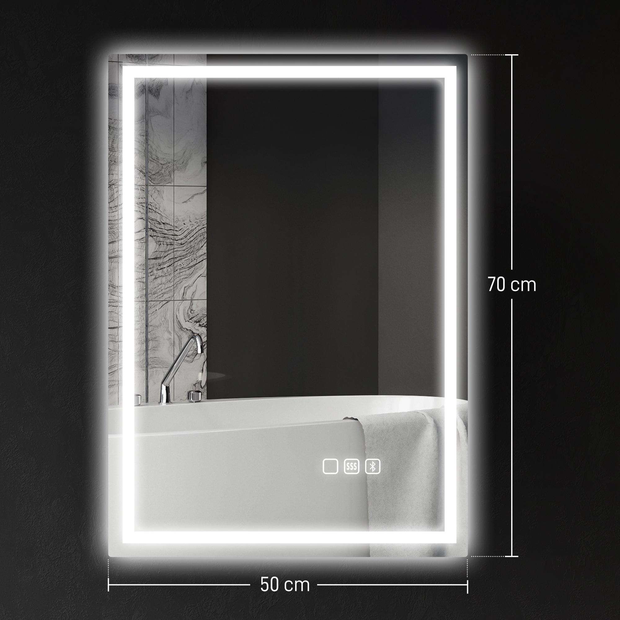 HOMCOM 50 x 70 cm Anti-Fog LED Bathroom Mirror, with Bluetooth - Silver Tone
