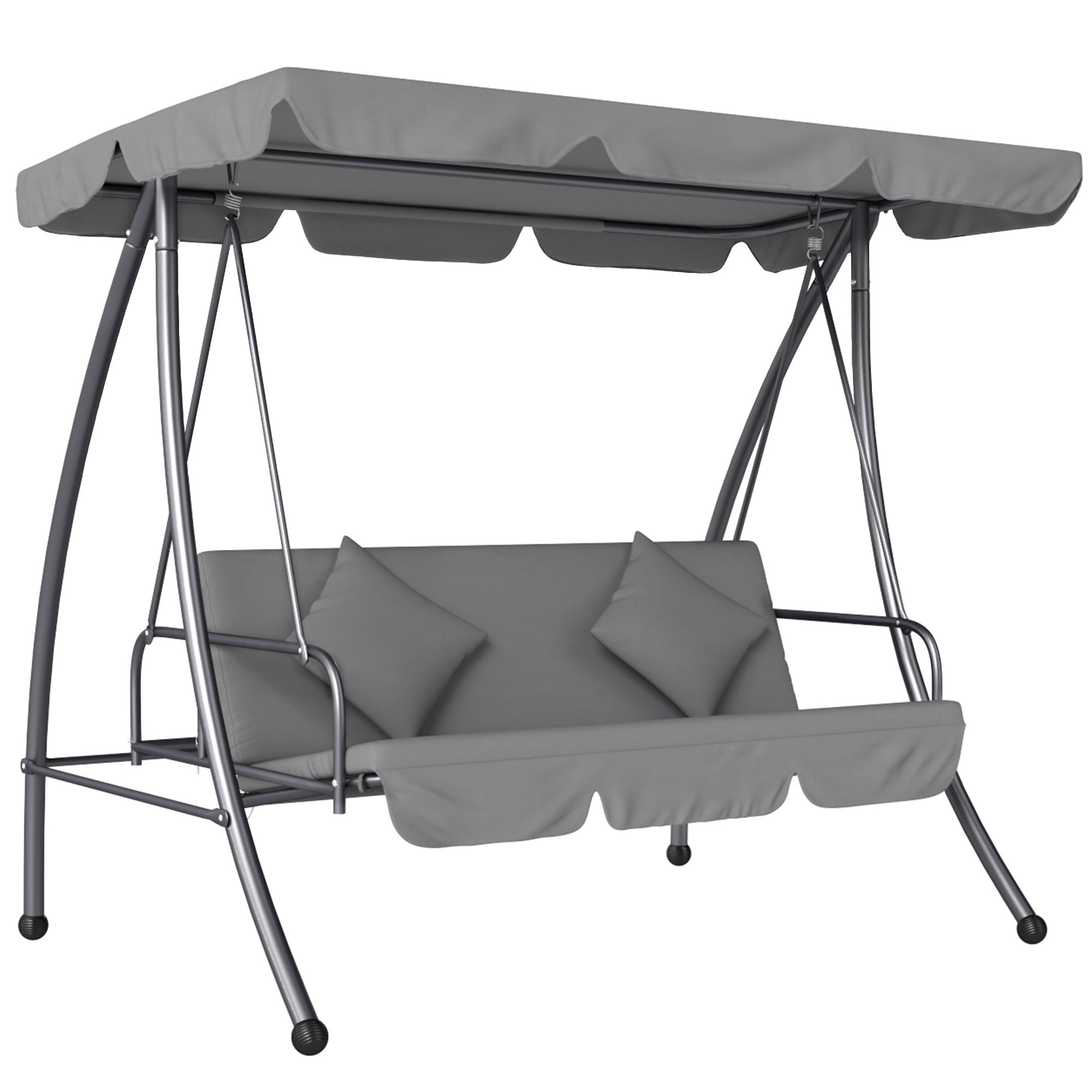 Outsunny Outdoor 2-in-1 Swing Chair Lounger 3 Seater Garden Swing Seat Bed Convertible Tilt Canopy W/ Cushion, Light Grey