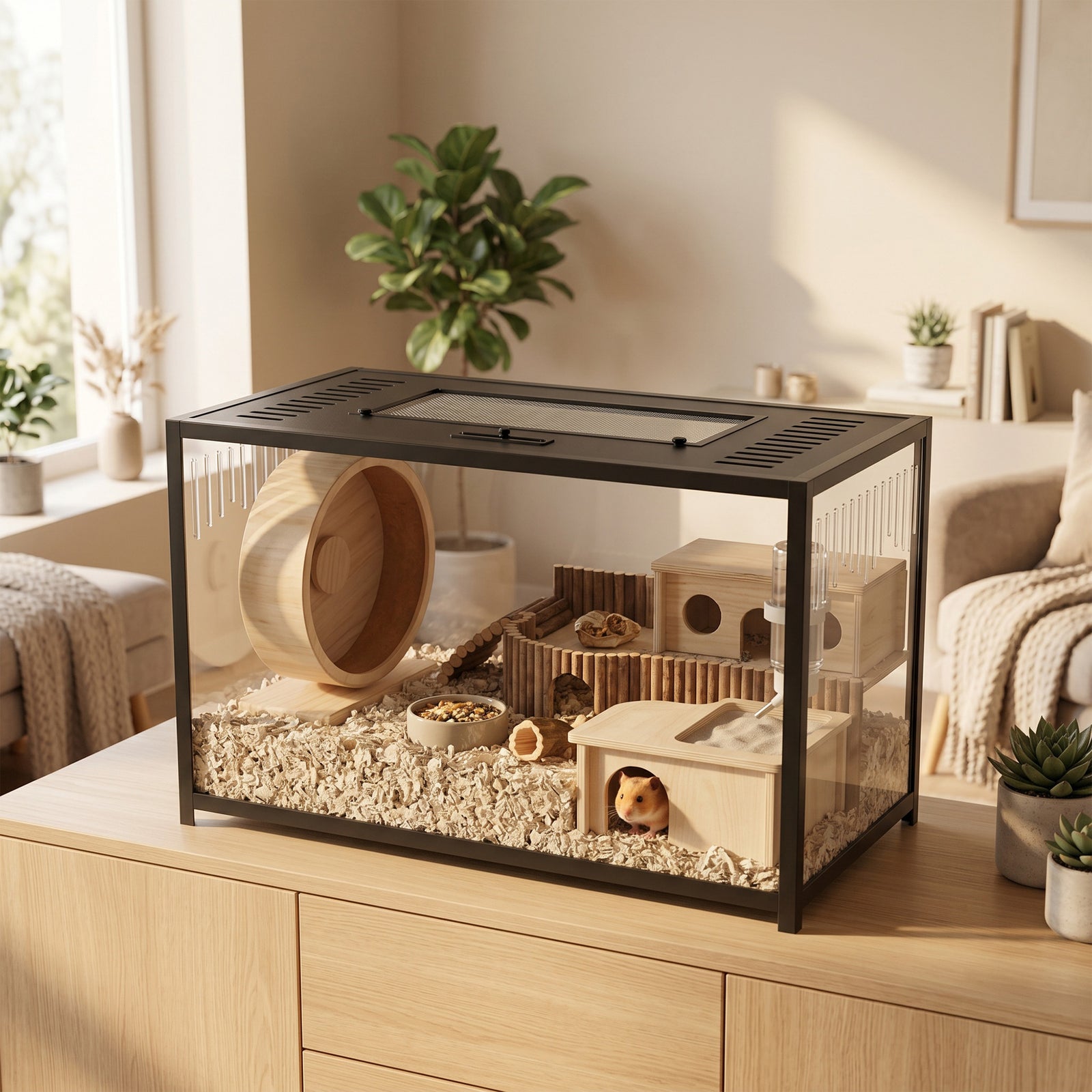 PawHut Hamster Cage, Chewproof Metal Rat Cage with Deep Base, Openable Top for Syrian Dwarf Hamster, Gerbil, 80 x 45 x 50.5 cm