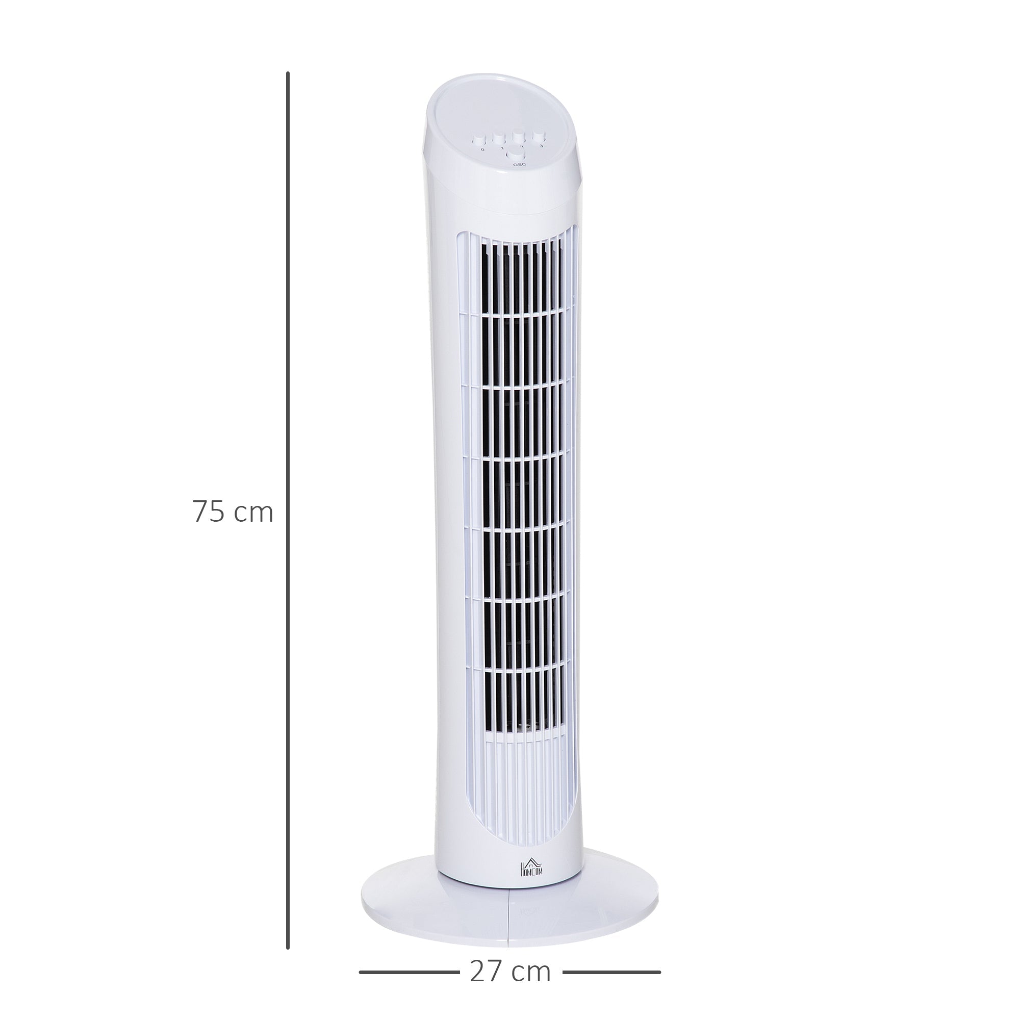 HOMCOM Tower Fan for Bedroom Cooling, 30 Inch Electric 70Â° Oscillating Fan with 3 Speed Settings, Standing Floor Fan for Home Office Indoor, White