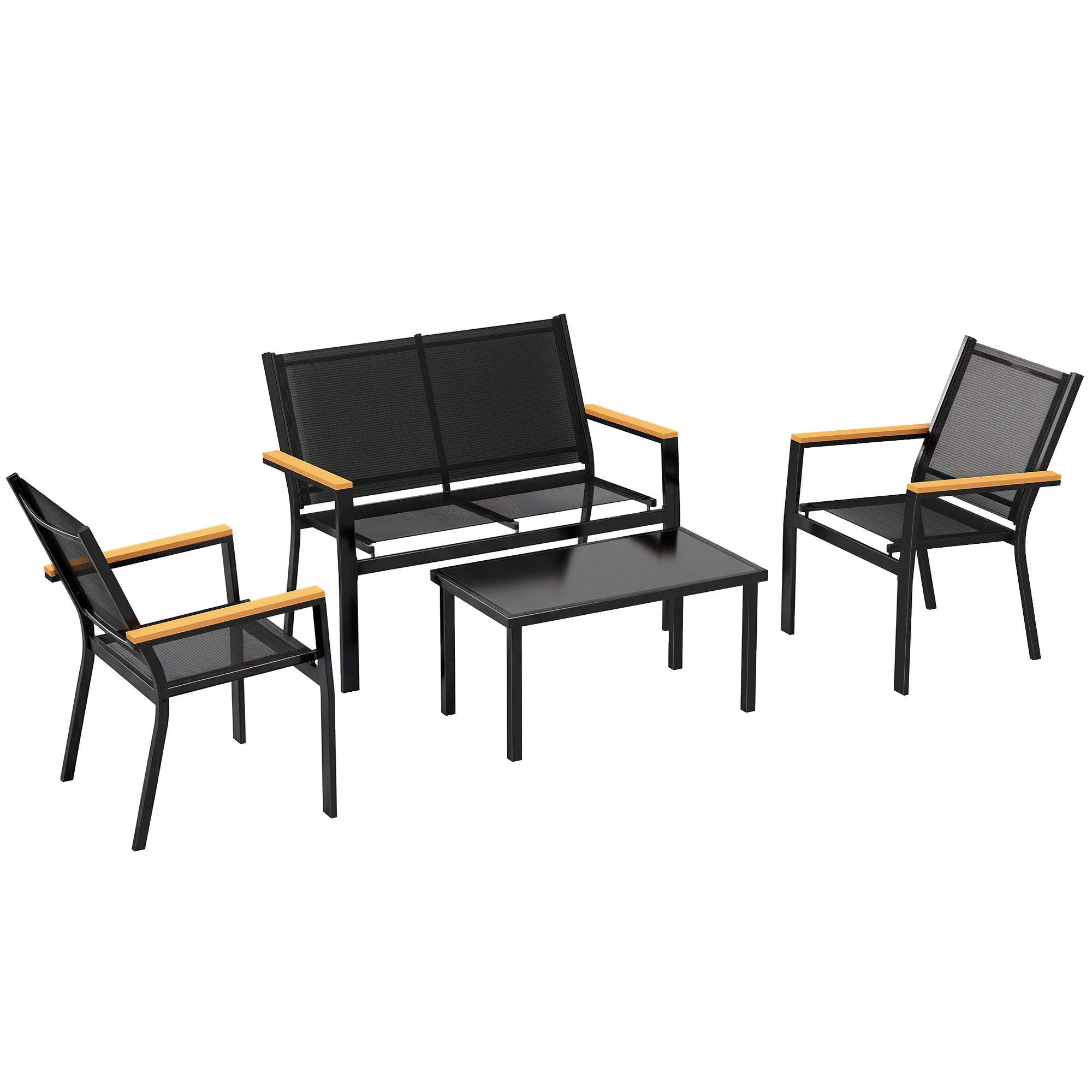 Outsunny Outdoor Sofa 4 Seater Garden Sofa Set with Loveseat 2 Chairs and Coffee Table Black