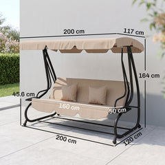 Outsunny Three-Person garden Swing Chair, with Adjustable Canopy - Light Brown