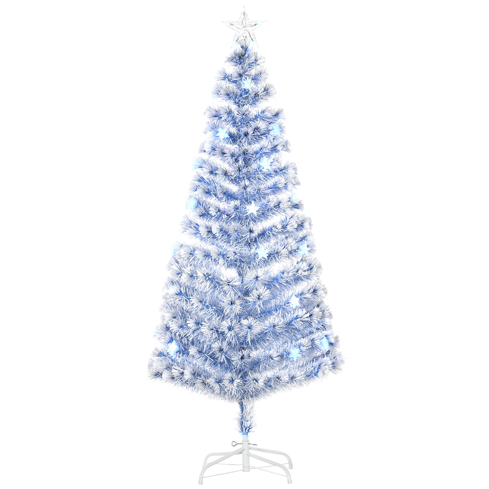 HOMCOM 6FT Artificial Fibre Optic Christmas Tree Seasonal Decoration w/ LED Lights Pre-Lit Easy Store White Blue
