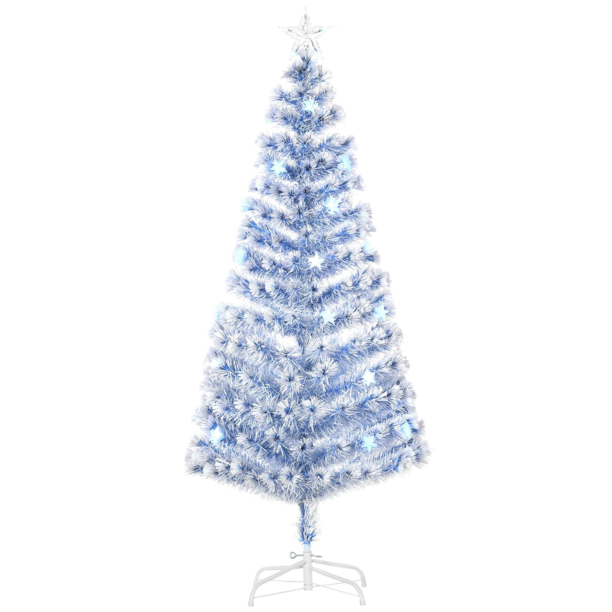 HOMCOM 6FT Artificial Fibre Optic Christmas Tree Seasonal Decoration w/ LED Lights Pre-Lit Easy Store White Blue