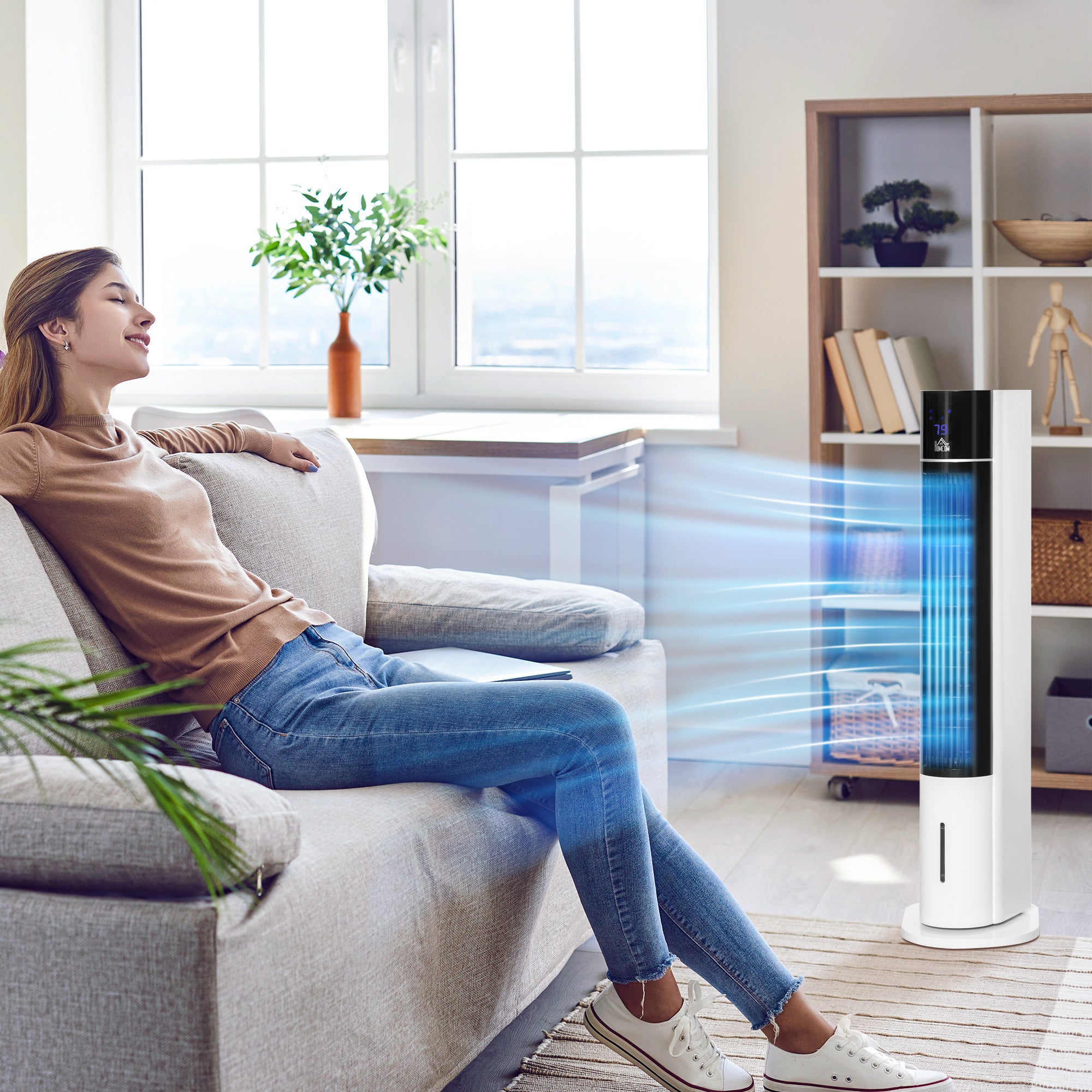 HOMCOM Portable Air Cooler, 3L Tank Evaporative Ice Cooling Tower Fan with 3 Modes, 3 Speeds, Remote, Timer, 60√Ç¬∞ Oscillating, Portable Swamp Cooler for Home Bedroom, White