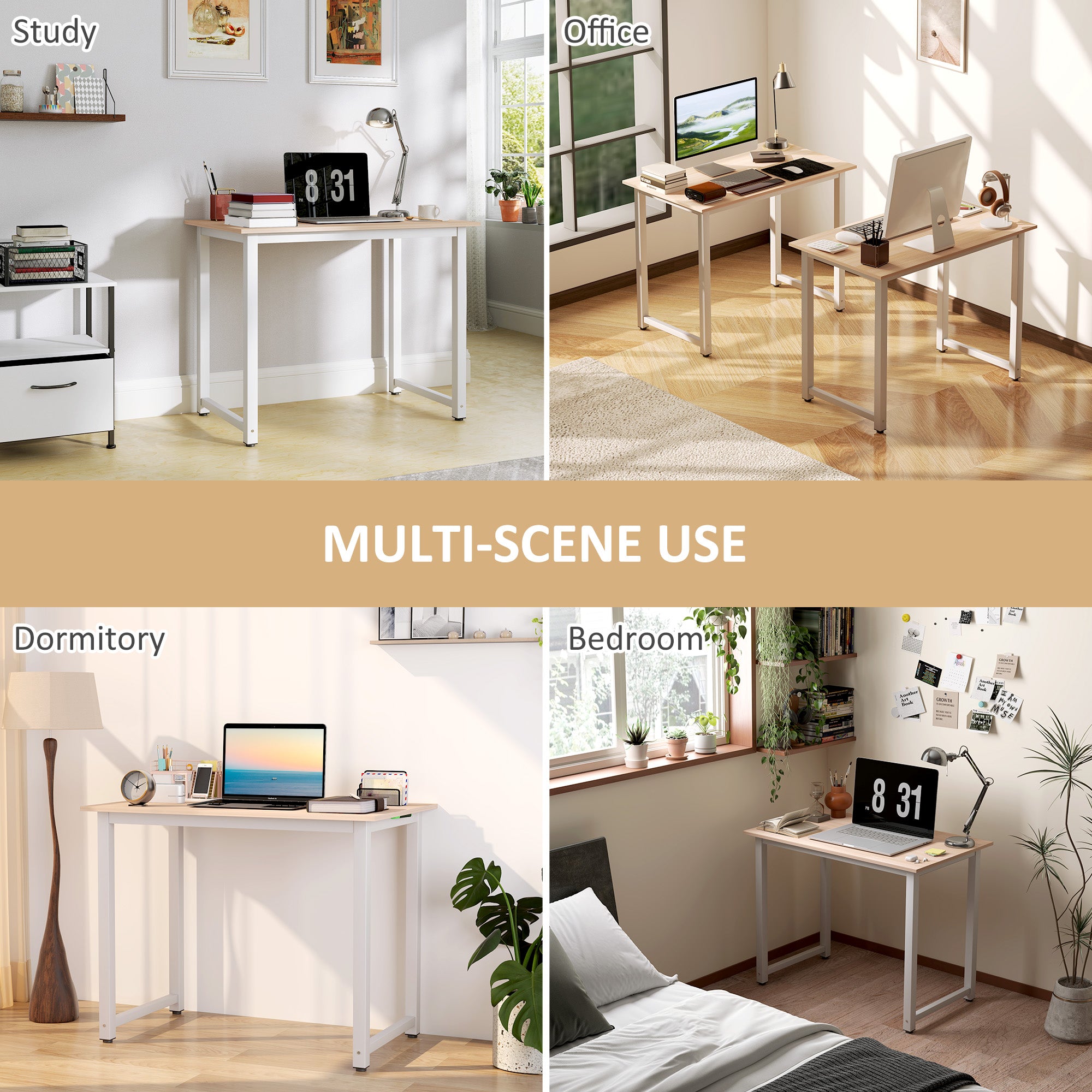 HOMCOM Computer Desk, Writing Table, 100 x 60 x 76cm Workstation for Home Office, Study with Metal Frame, Simple Assembly, White