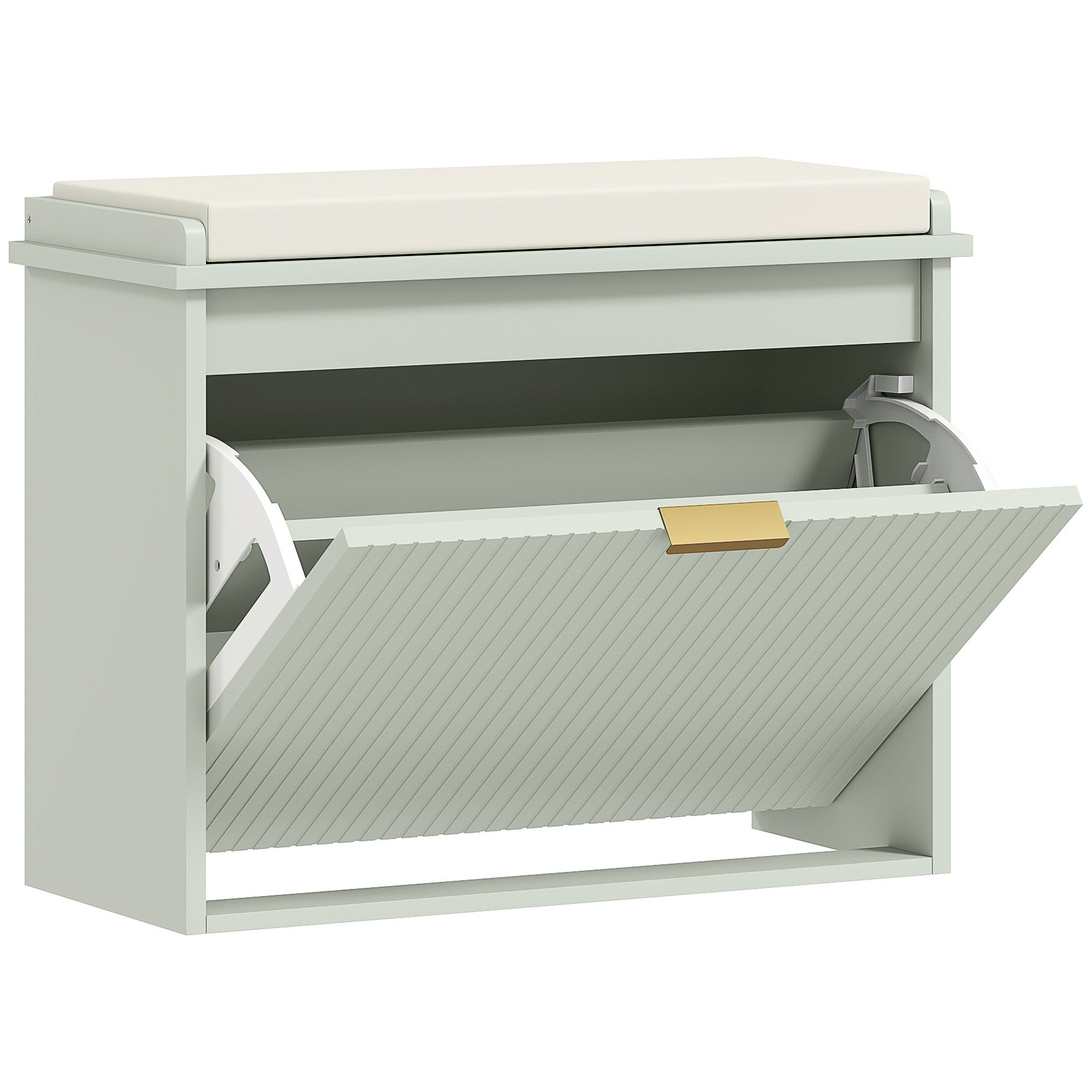 HOMCOM Elegant Six Shoe Bench, with Top Seat - Green