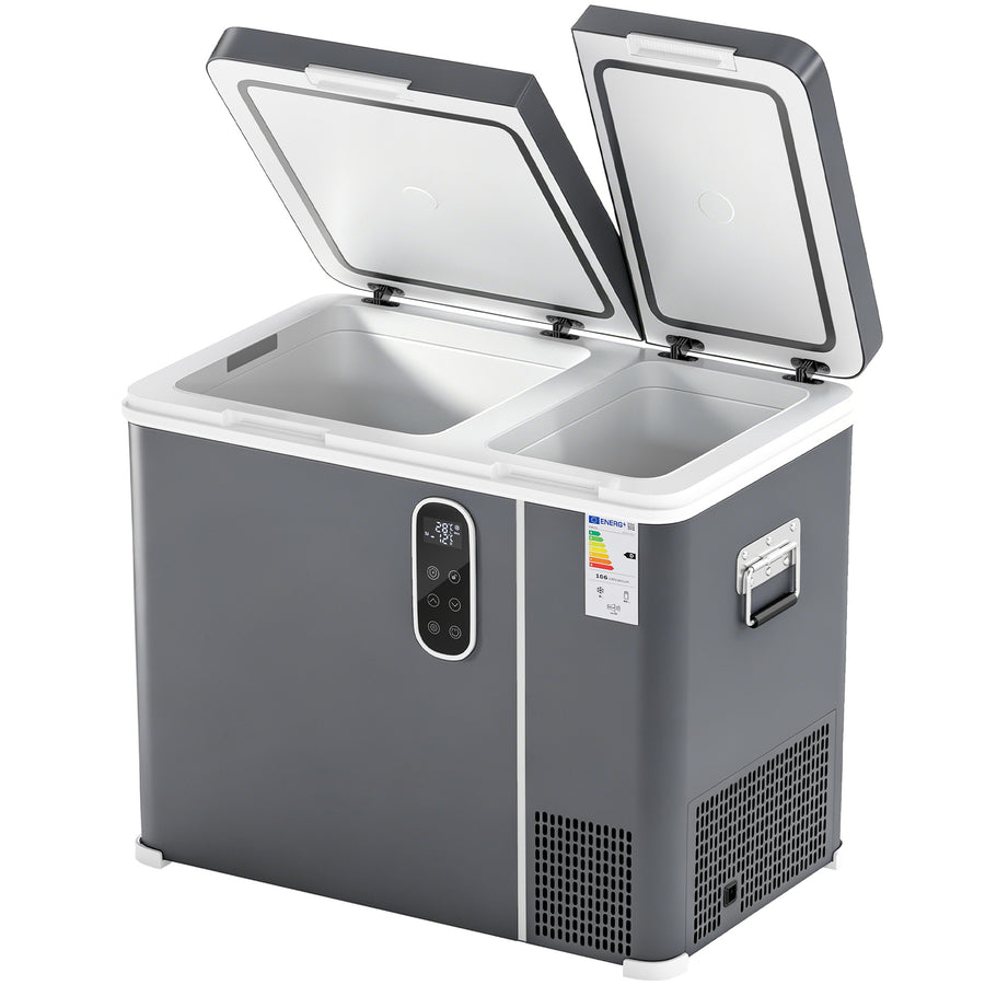 Outsunny 55L Compressor Car Fridge Freezer, Dual Zone Camping Refrigerator with App Control, Grey