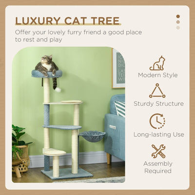 PawHut 118.5cm Cat Tree Tower with Scratching Posts, Mats, Hammock, Bed, Toy Ball