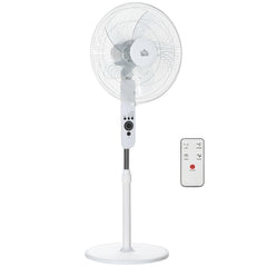 HOMCOM 124cm Pedestal Fan with Sleep Mode, Oscillating Standing Fan with 3 Modes, Remote Control, Adjustable Height, White