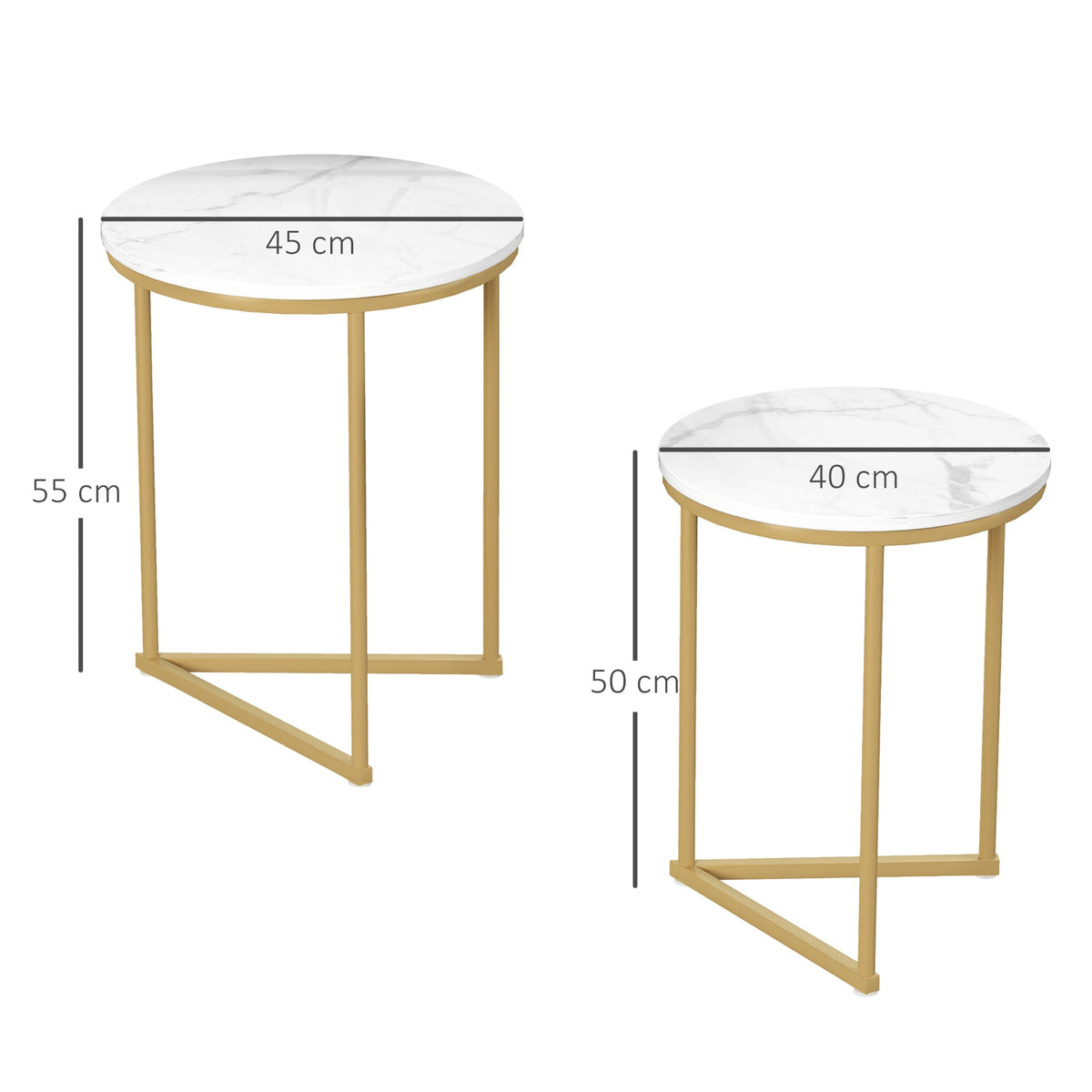HOMCOM Set of Two Marble-Effect Nest of Tables - White/Gold-Tone