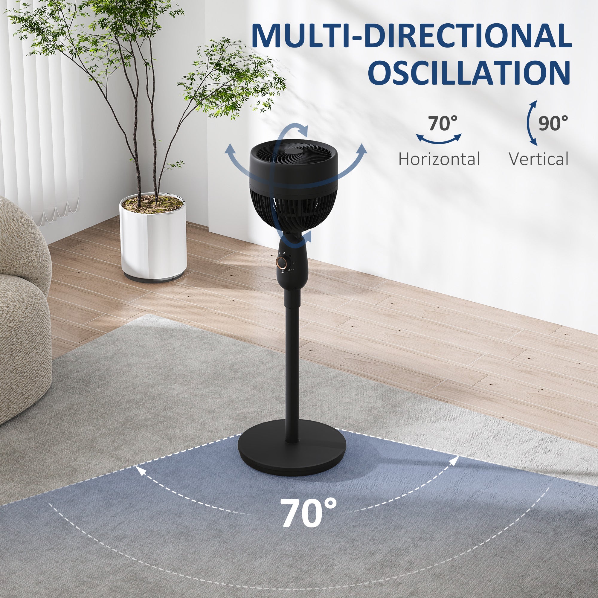 HOMCOM Pedestal Fan, Powerful Air Circulator, 12 Inch Floor Standing Fan with 3 Speed Settings, Oscillating Function for Bedroom, Home and Office, Black