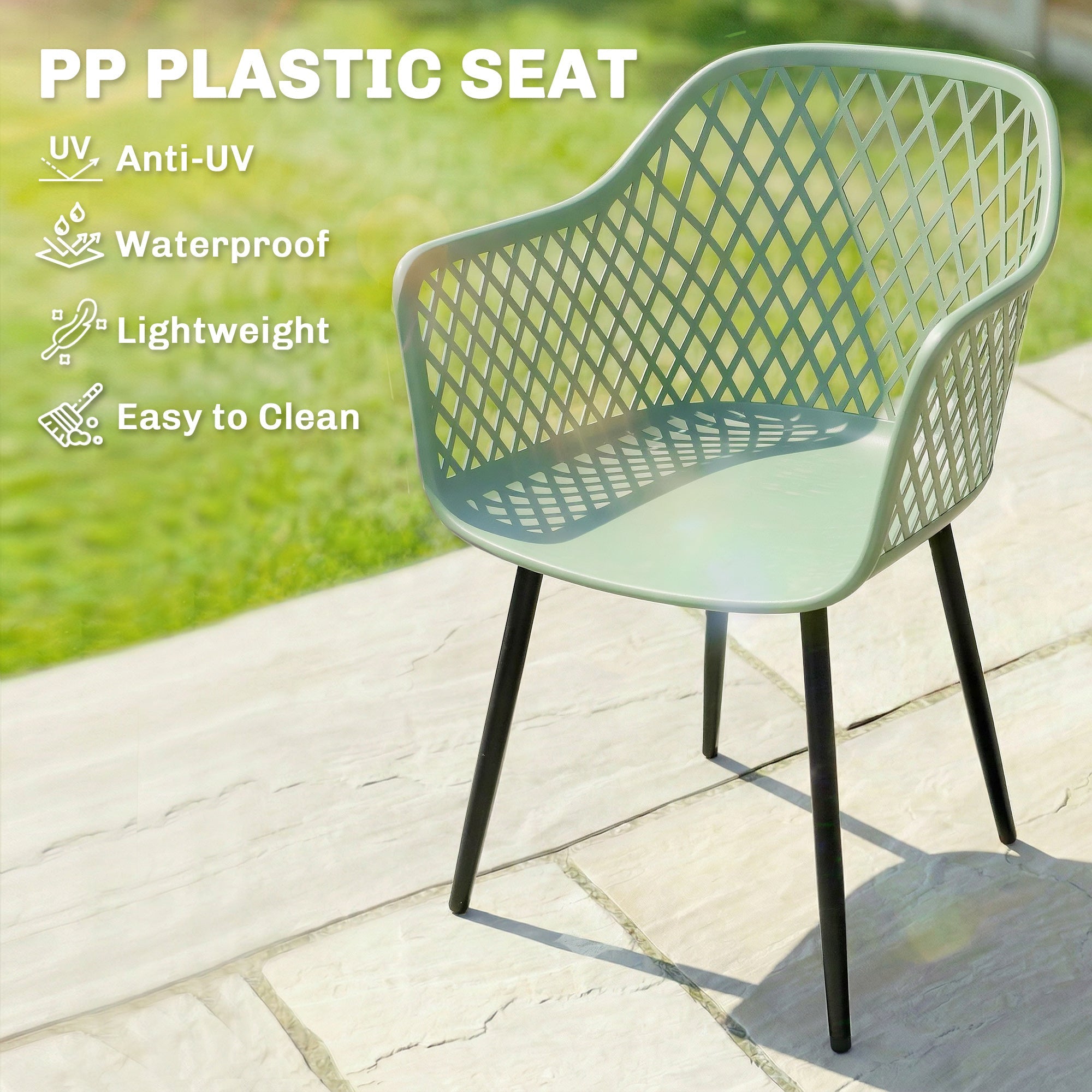 Outsunny Garden Chairs Set of 4, Garden Dining Chairs with Cut Out Diamond Back and Armrests for Patio, Balcony, Terrace, Green