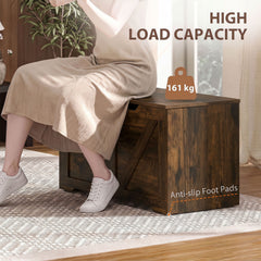 HOMCOM 100L Home Storage Box, with Safety Hinge - Rustic Brown Wood-Effect
