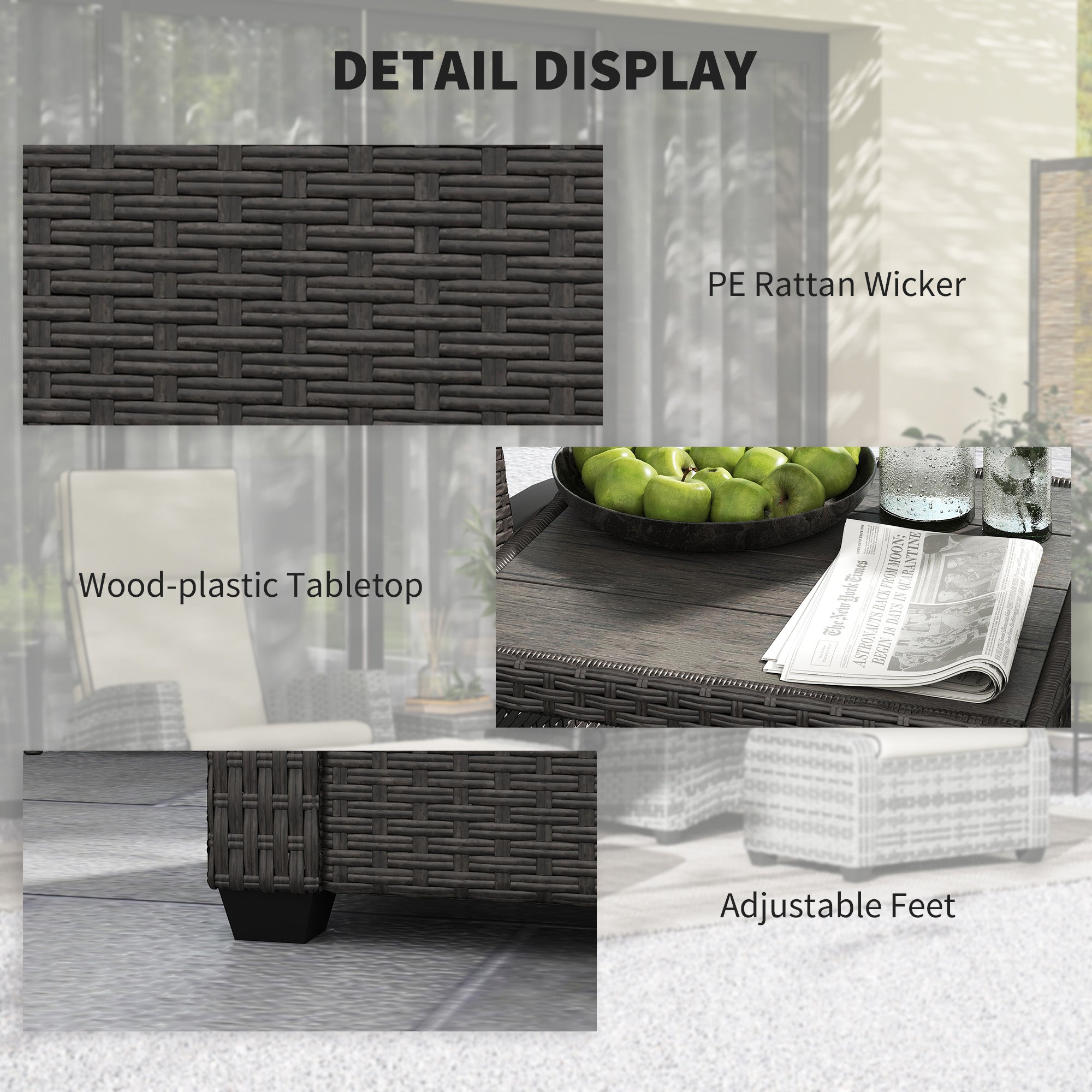 Outsunny 5-Piece Rattan Garden Furniture Set with Cushions - Brown